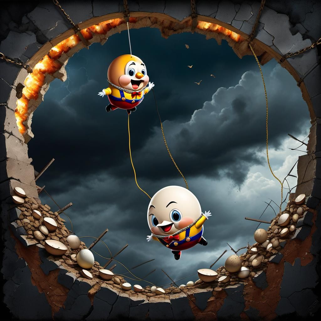 Distorted Humpty Dumpty Plunges to Doom in a Dark Stormy Sky