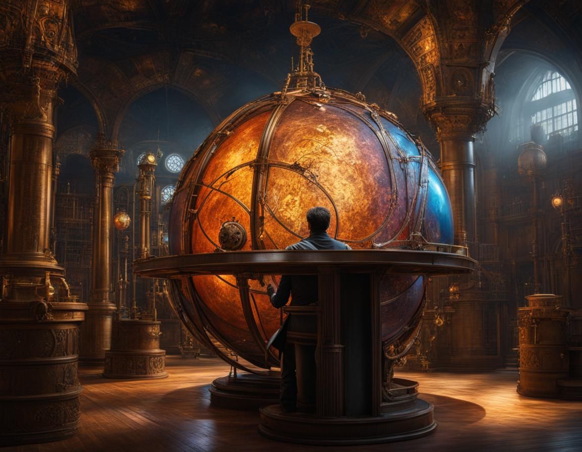 Medieval Nobleman and Celestial Steampunk Sphere