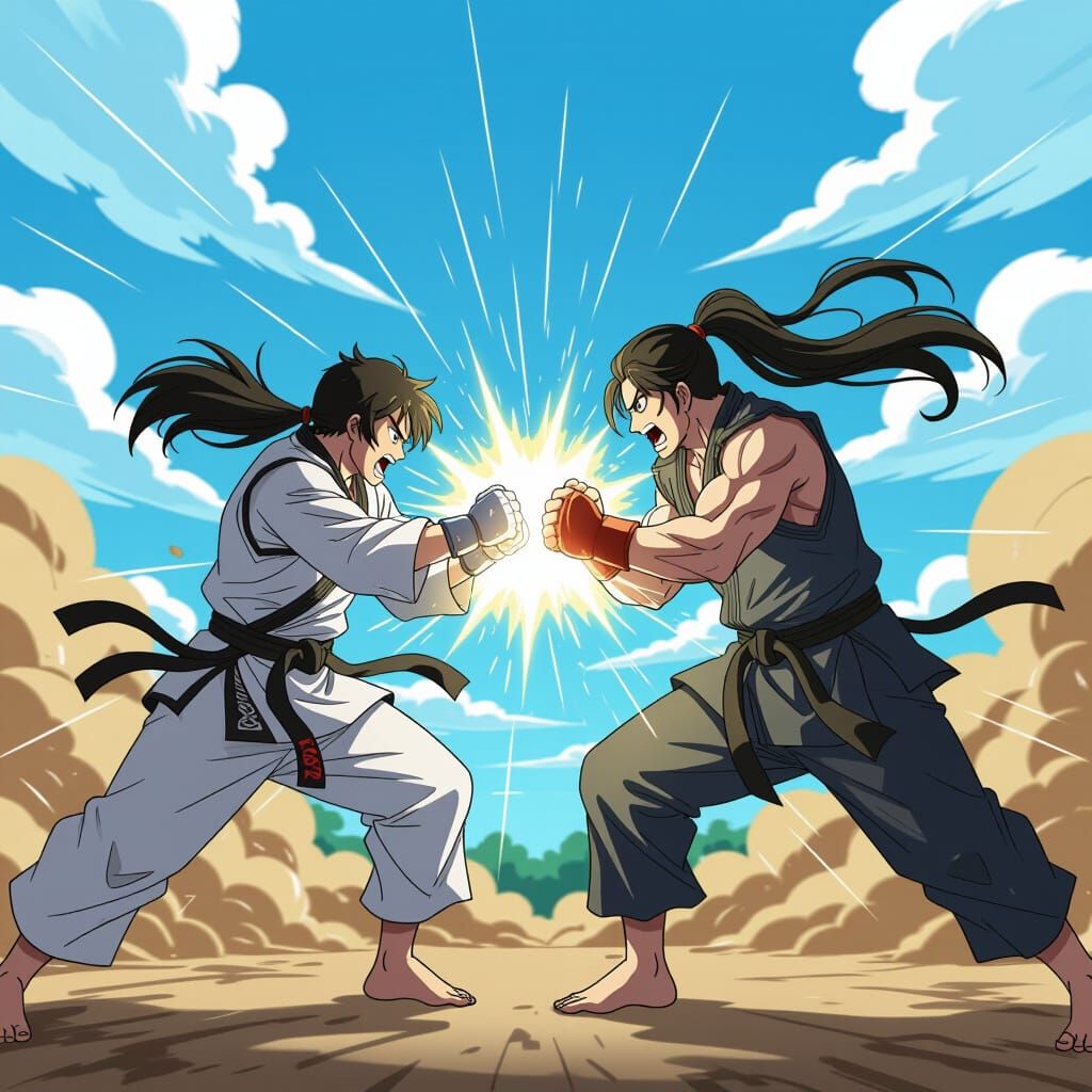 Martial Artists Clash in Explosive Anime Battle