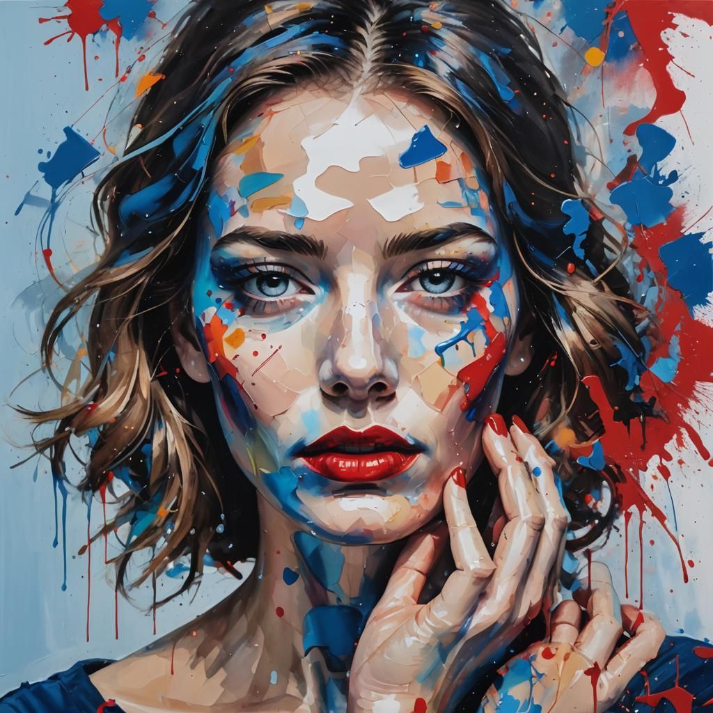 Abstract Portrait with Vibrant Paint Splashes