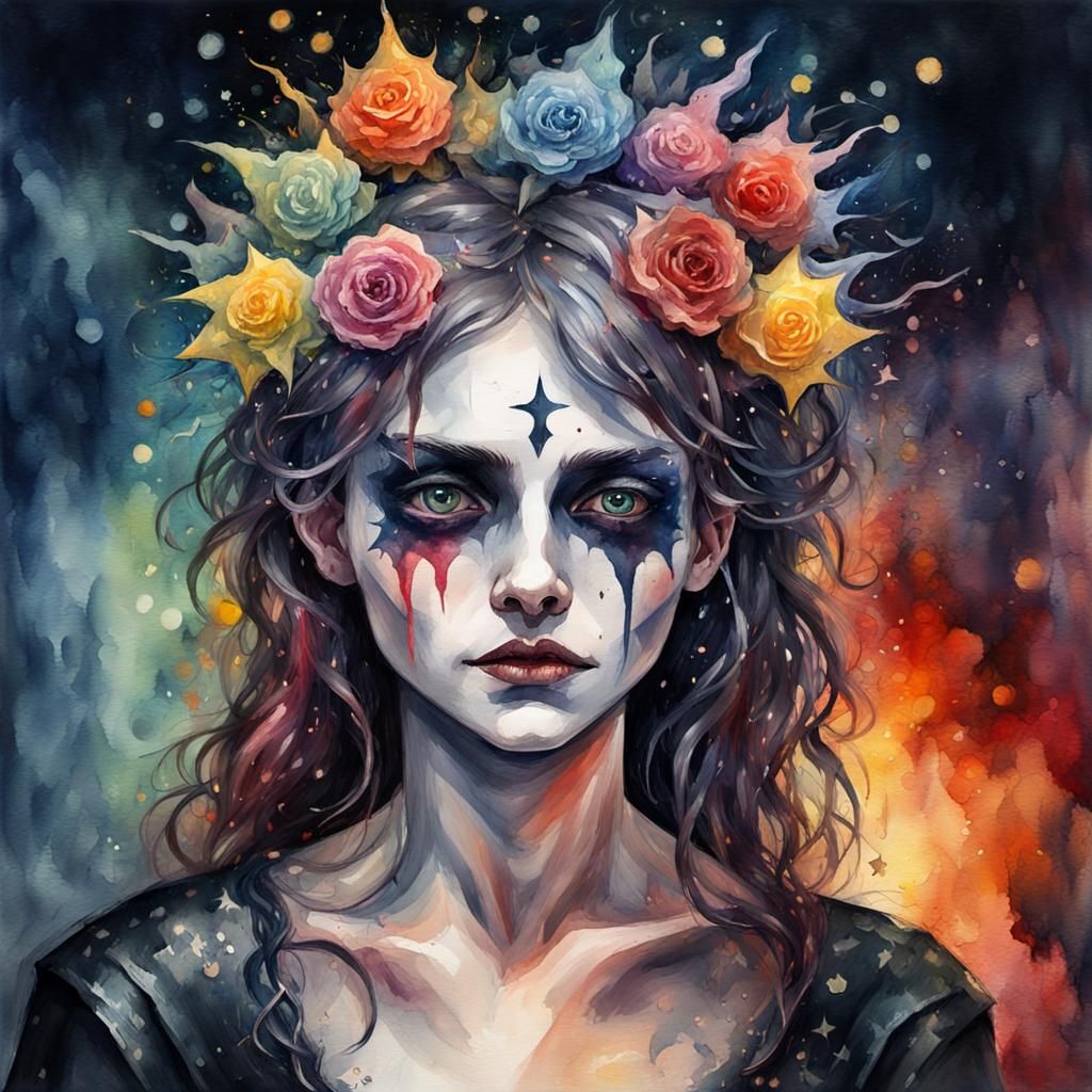 Grotesque Gothic Flower Queen Impressionist Watercolor