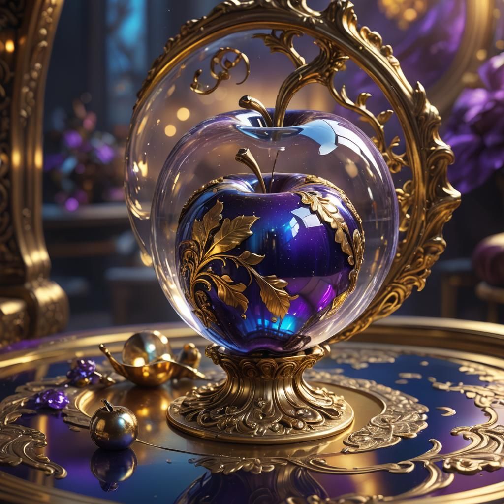Glass Apple and Golden Hand Fantasy Art