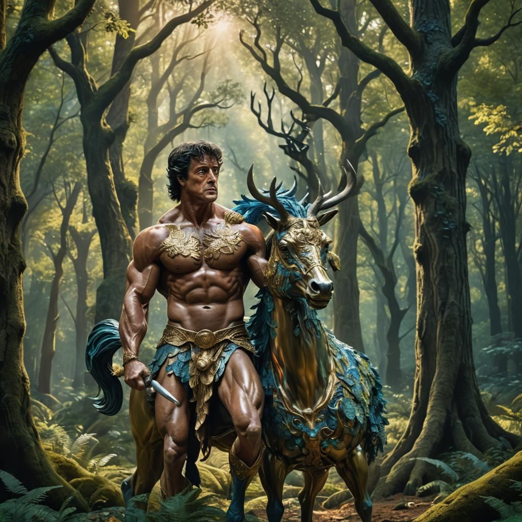 Sylvester Stallone as Heroic Centaur in Mystical Forest