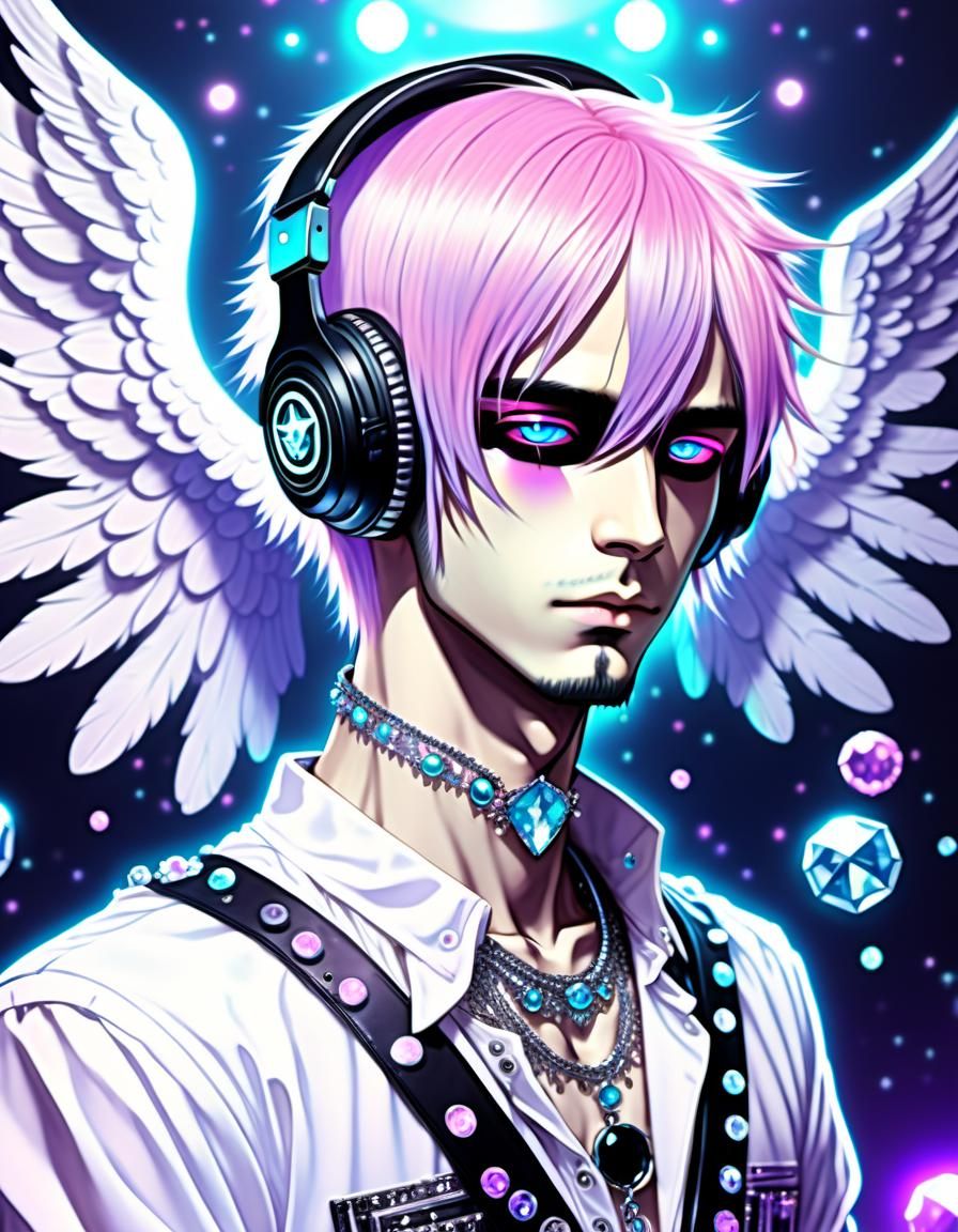 Ethereal Goth Angel DJ Booms in Anime Club Night