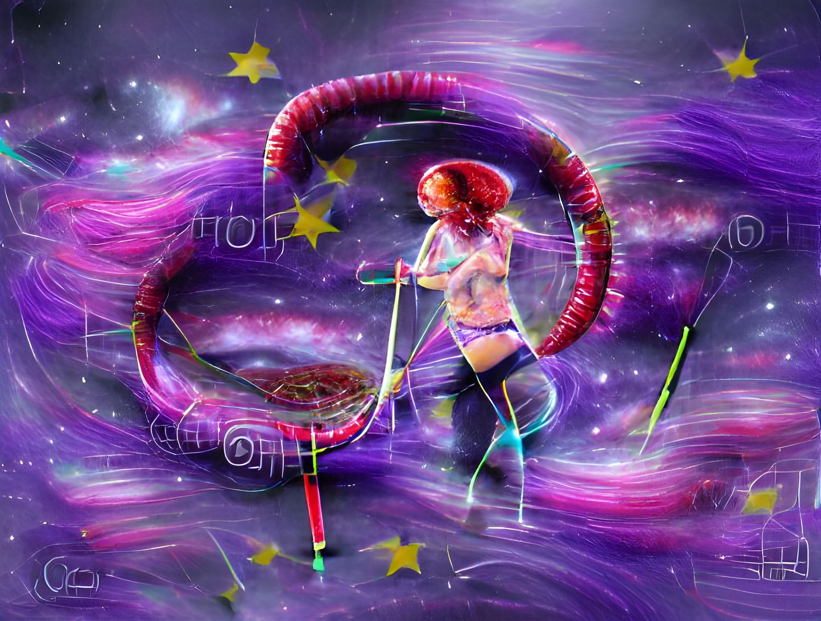 Astral Alien Girl Hula Hooping with Glow Sticks