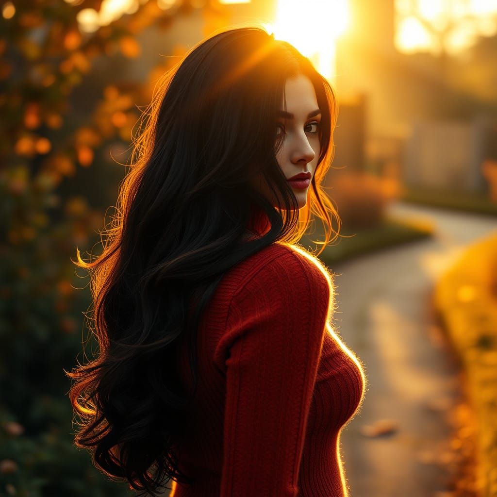 Ethereal Autumn Portrait of a Brunette in Warm, Golden Light