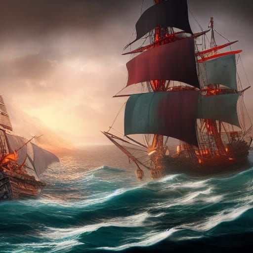 Pirate Ship in a Bottle: Detailed Matte Painting