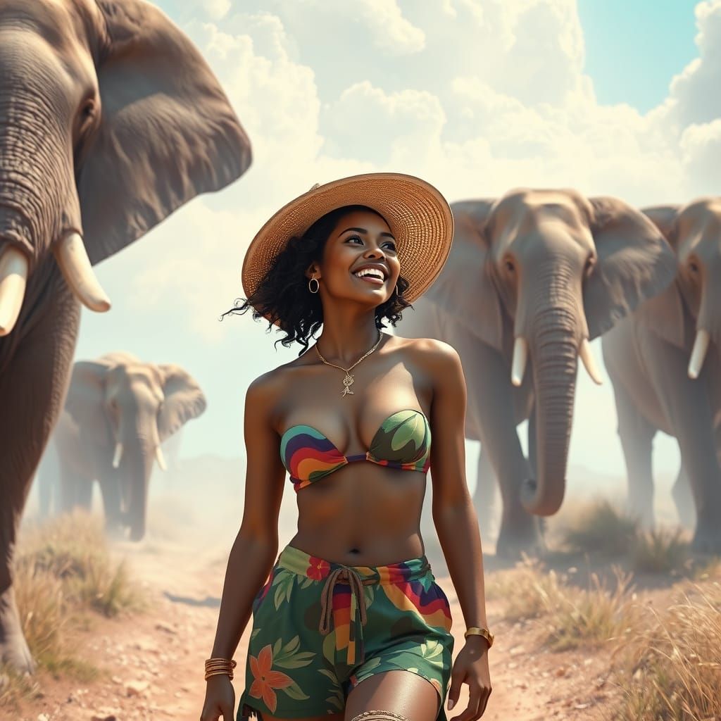 Safari Woman with Superhuman Speed in Digital Art Style