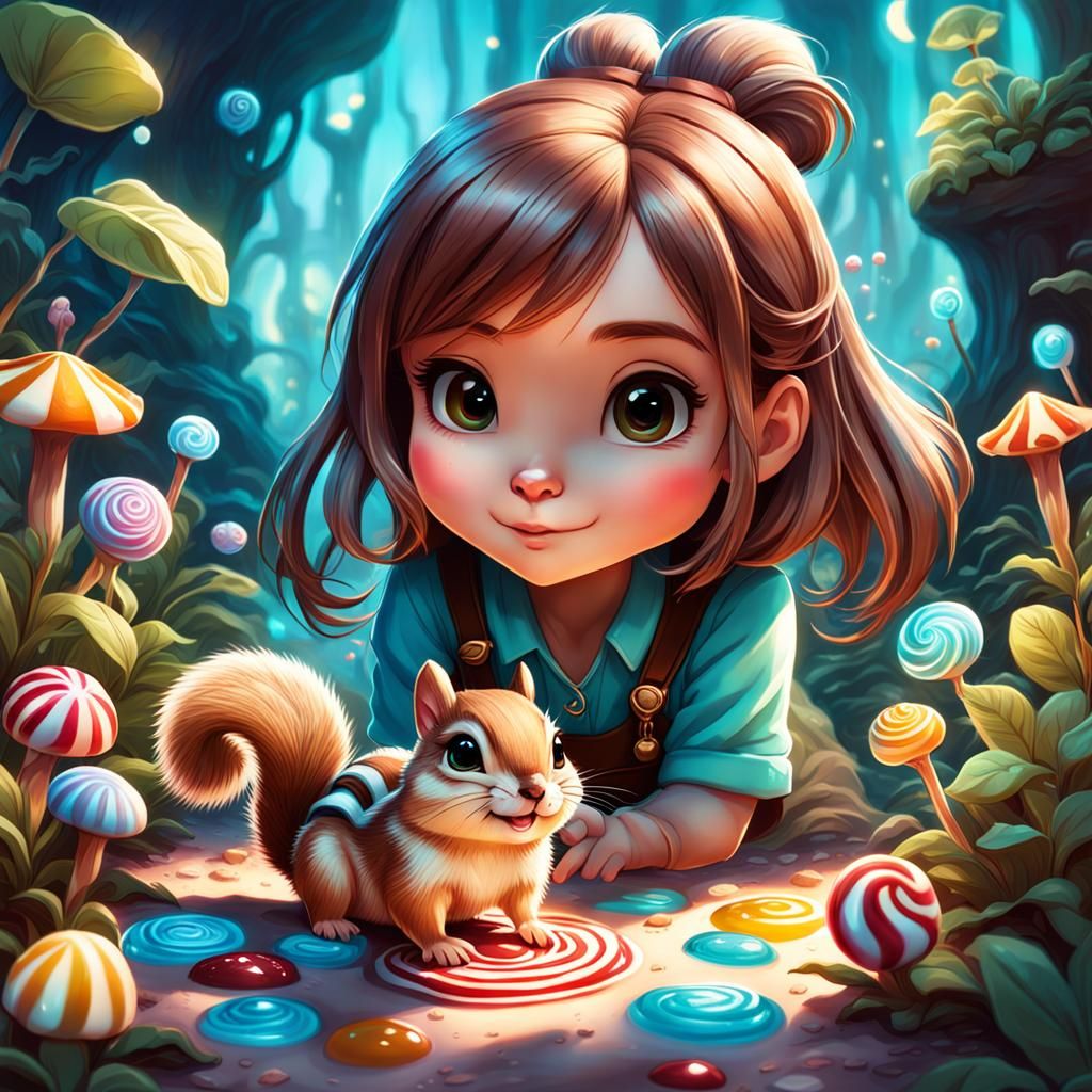 Chibi Girl and Chipmunk in Candy Land