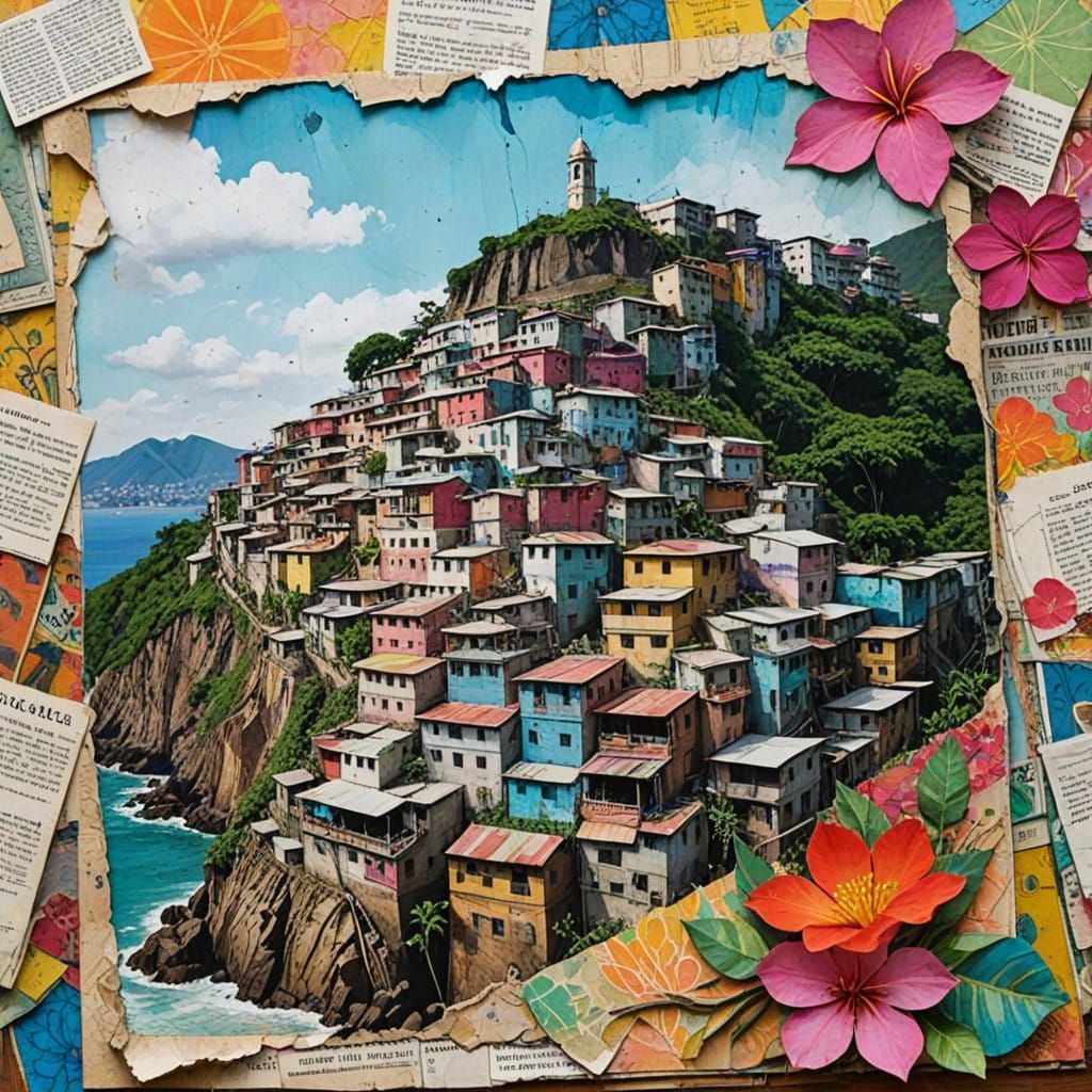 Vibrant Favela Utopia in Mixed Media