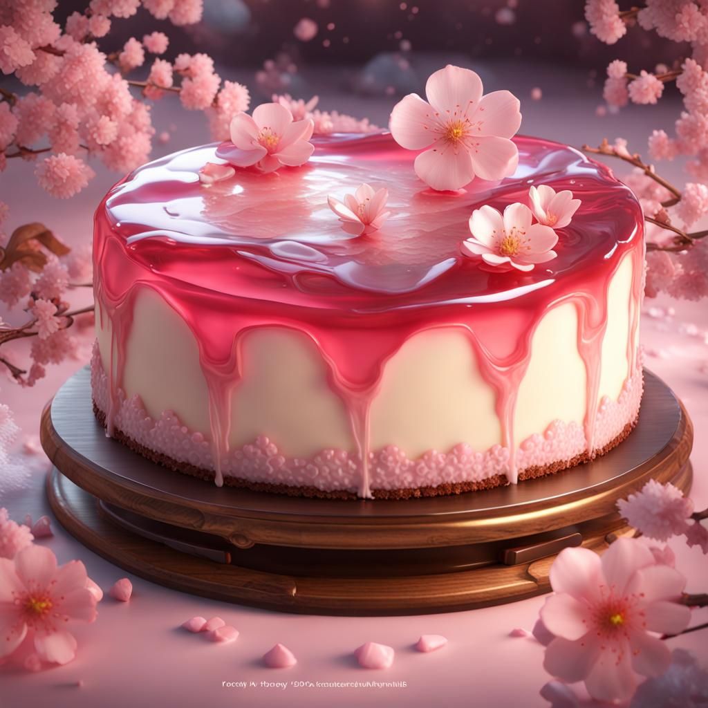 Sakura Cheesecake in Rococo Style, 3D Render