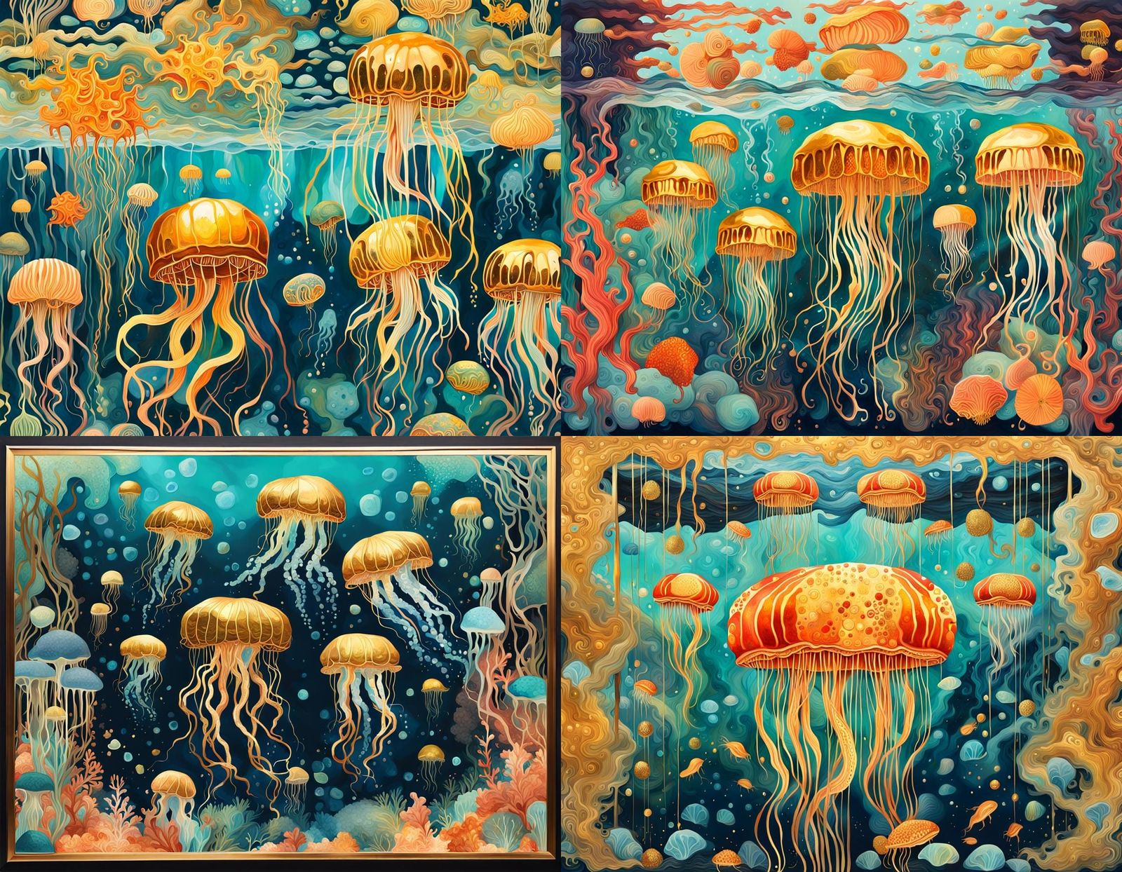 Magical Underwater World with Jellyfish in Gouache Style