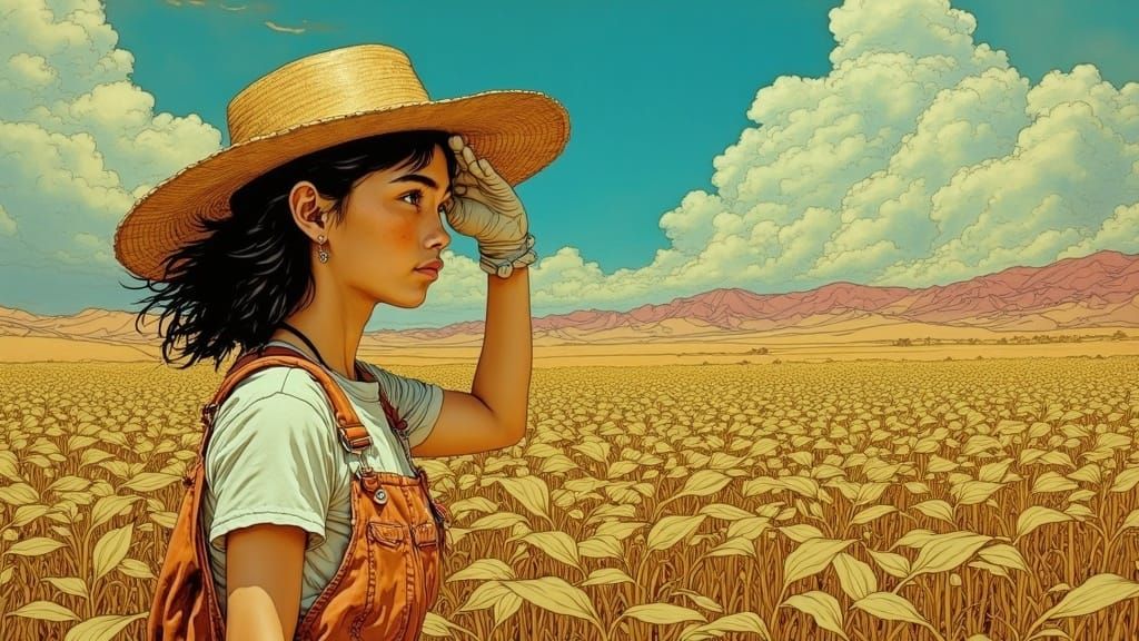 Filipino Girl Weeding Alien Soybean Field, Moebius Illustrat...