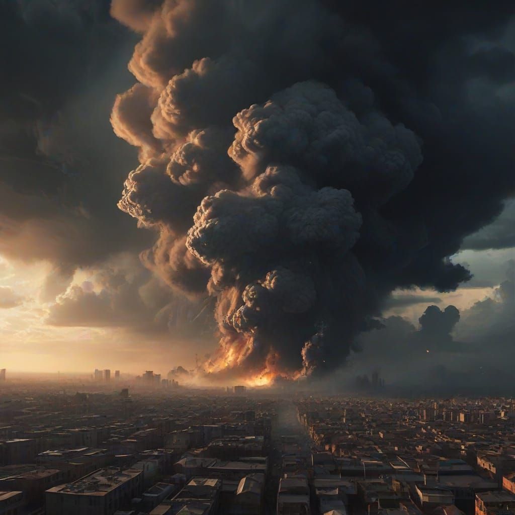 Apocalyptic City Under Giant Death Cloud: Dark Fantasy Art
