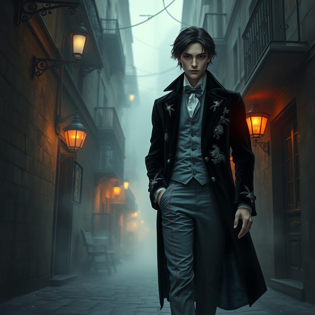 Ethereal Victorian Vampire Prince in Dark Realism