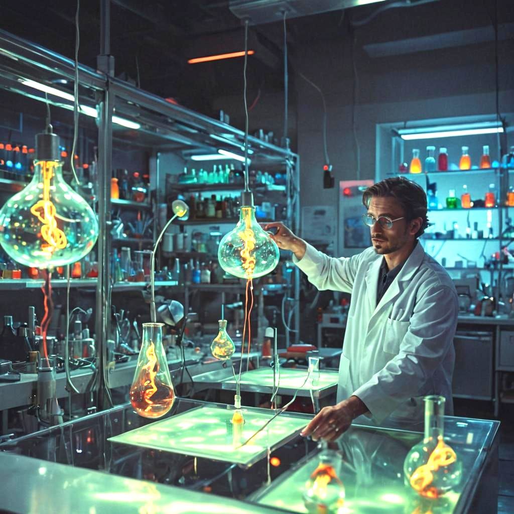 Surreal Laboratory Experiment with Floating Lamps