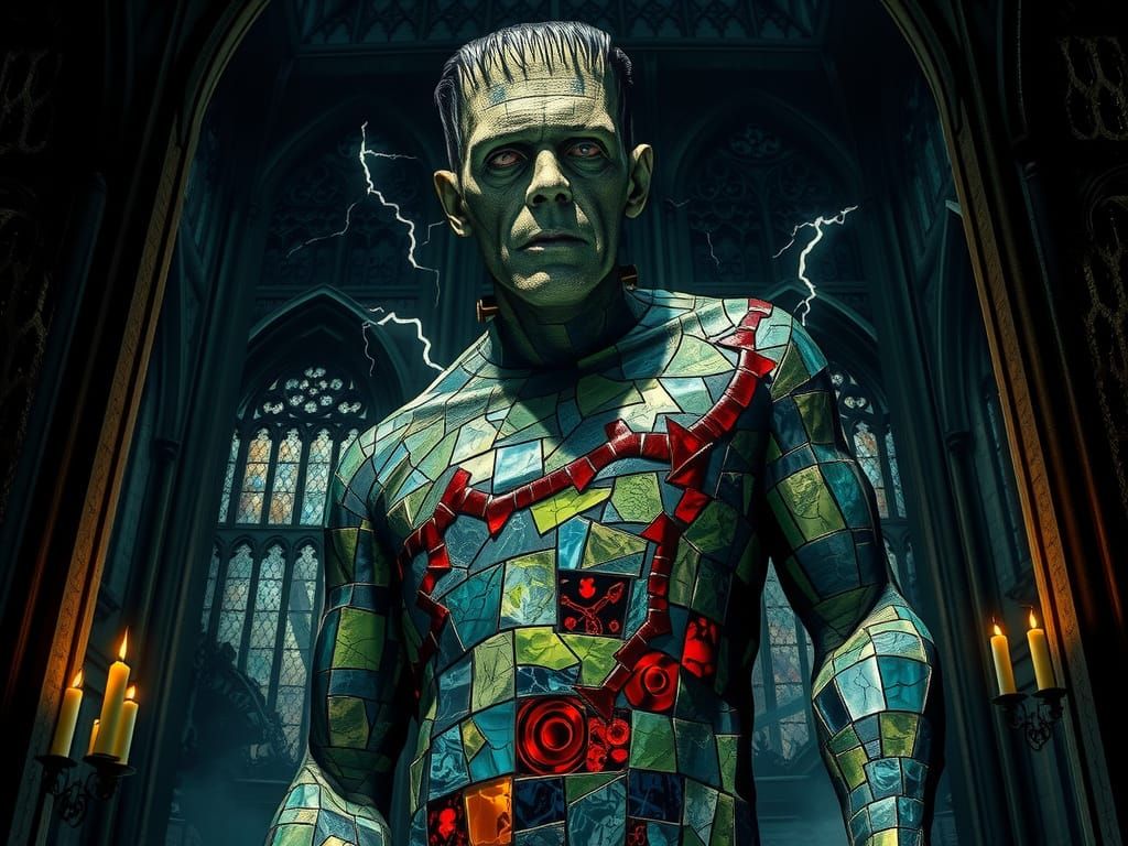 Gothic Glass Colossus: A Dark, Mosaic Masterpiece