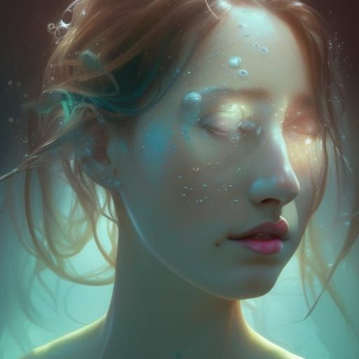 Underwater Portrait of Drowning Woman in Splash Art Style
