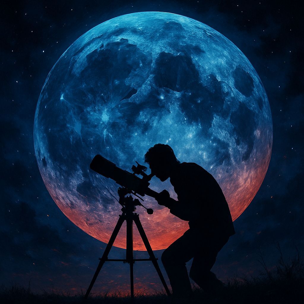 Astronomer Silhouette Gazing at Vibrant Moonlit Sky