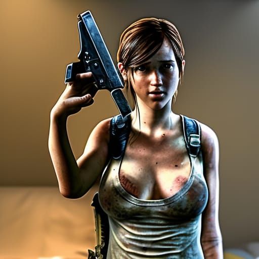 ellie of the last of us, lesbian big breast view, hangingbreast view, shower time, clothes torn