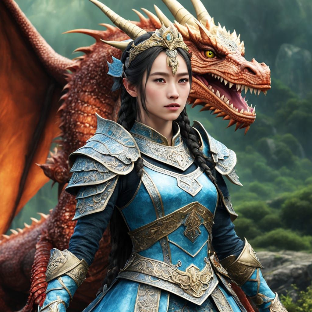 Majestic Dragon Warrior Princess in a Realistic Art Style