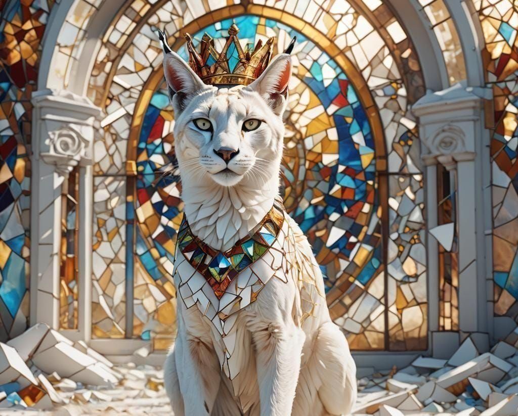 Caracal in Stained Glass Wasteland: Digital Matte Painting