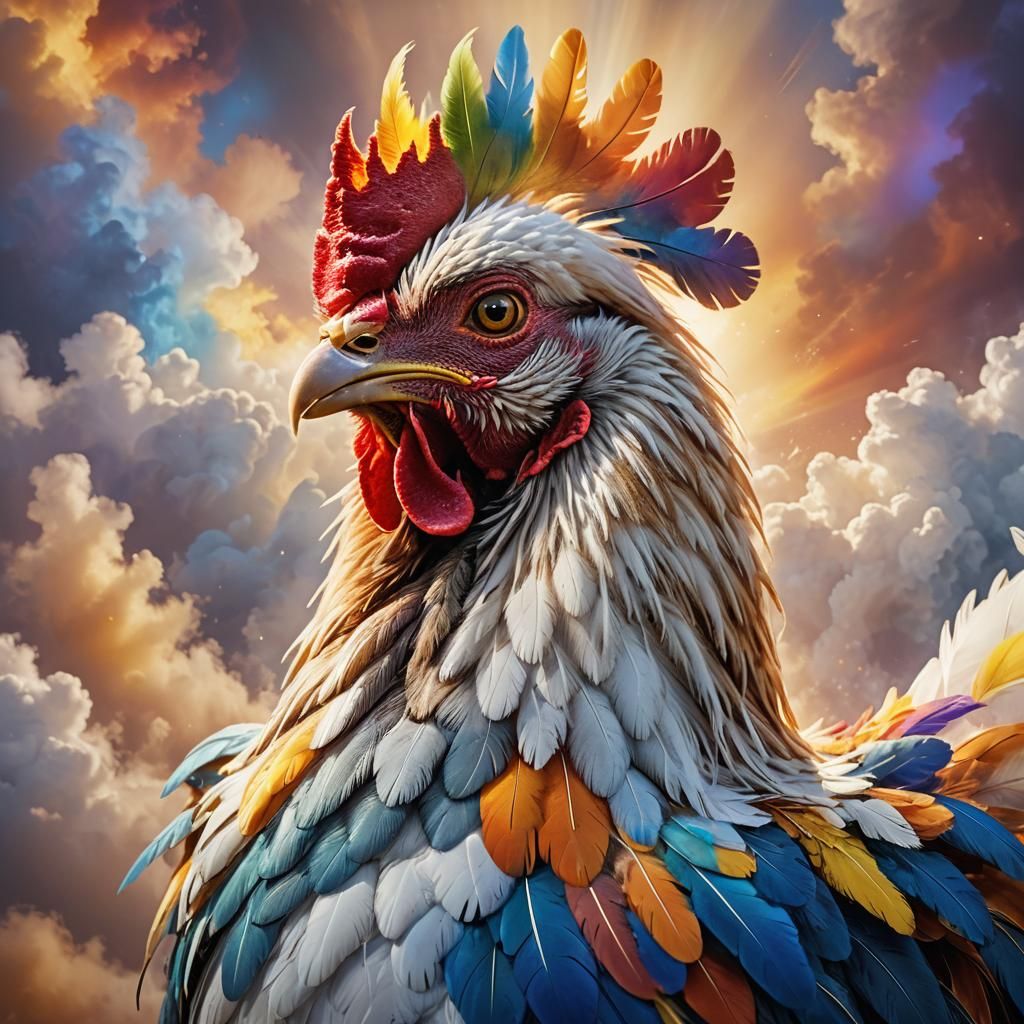 Majestic Chicken Portrait in a Dreamy Fantasy Style