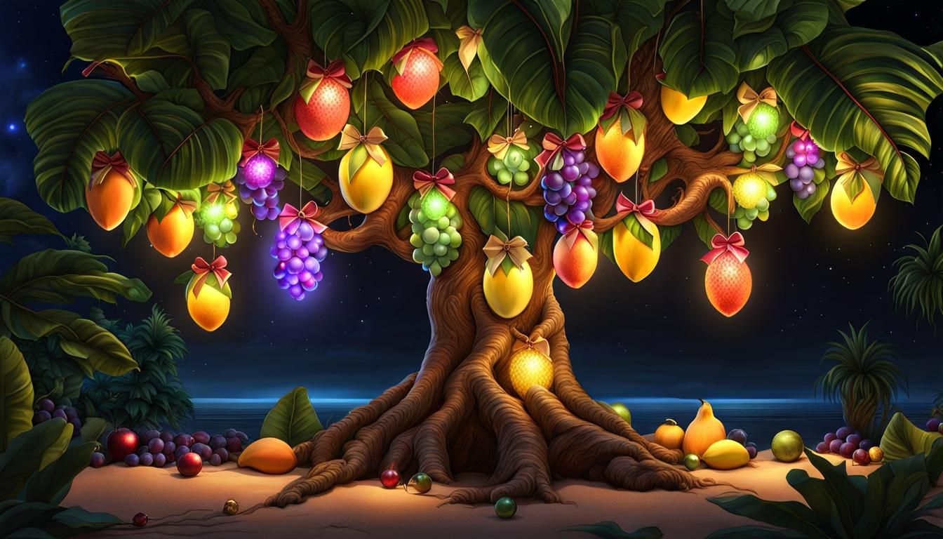 Tropical Christmas Tree with Fruit Ornaments