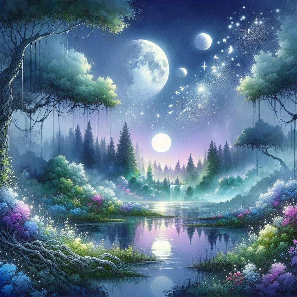 Moonlit Serenity Over a Reflective Lake