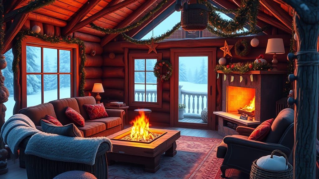 Cozy North Pole House by the Firepit in a Winter Wonderland