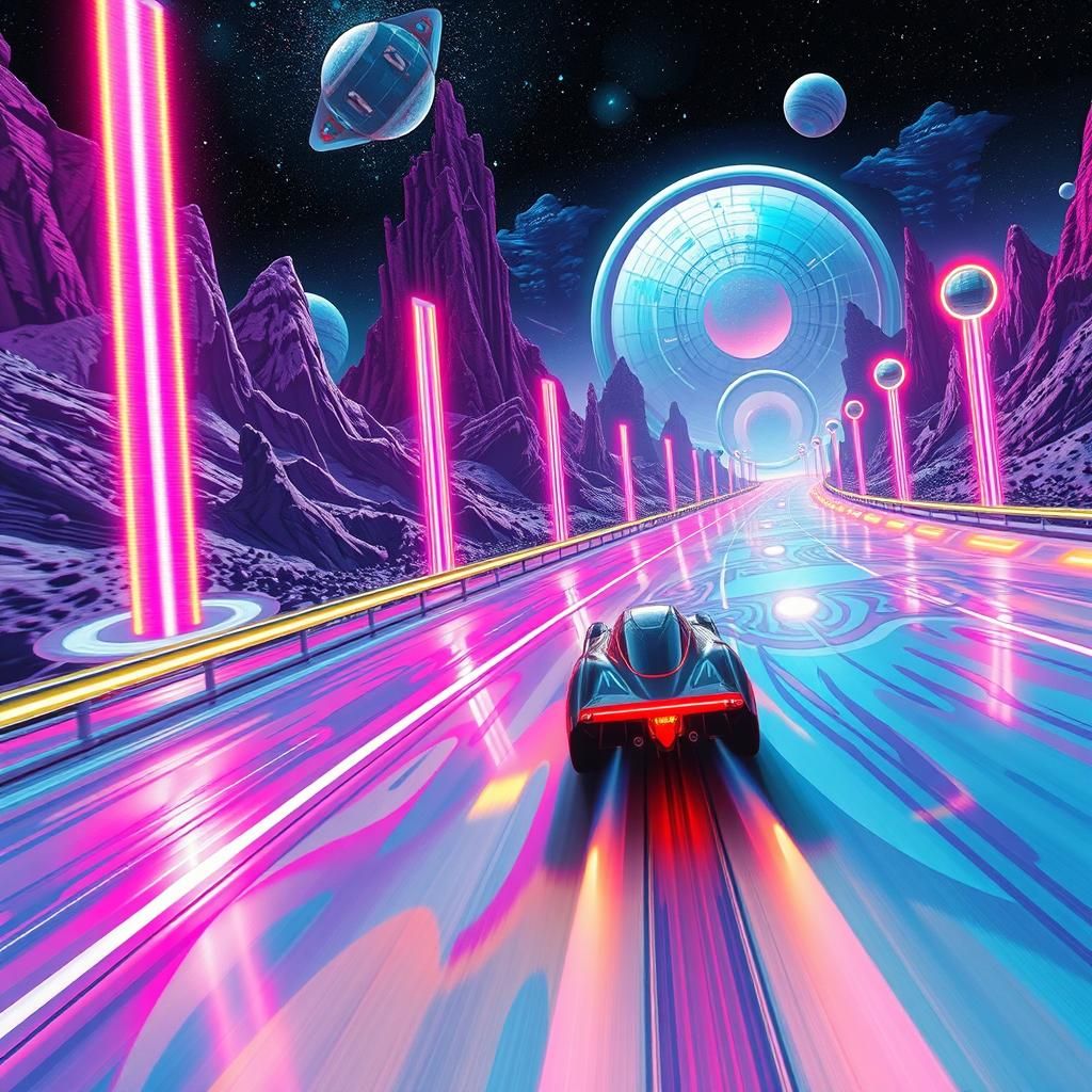 Surreal Car Race Through a Dreamlike Landscape