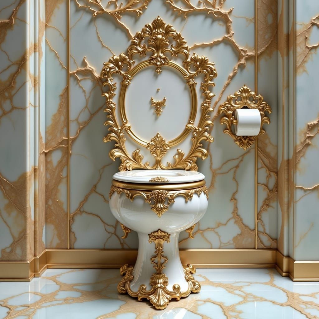 Ornate Toilet with Golden Filigree in Art Nouveau Style