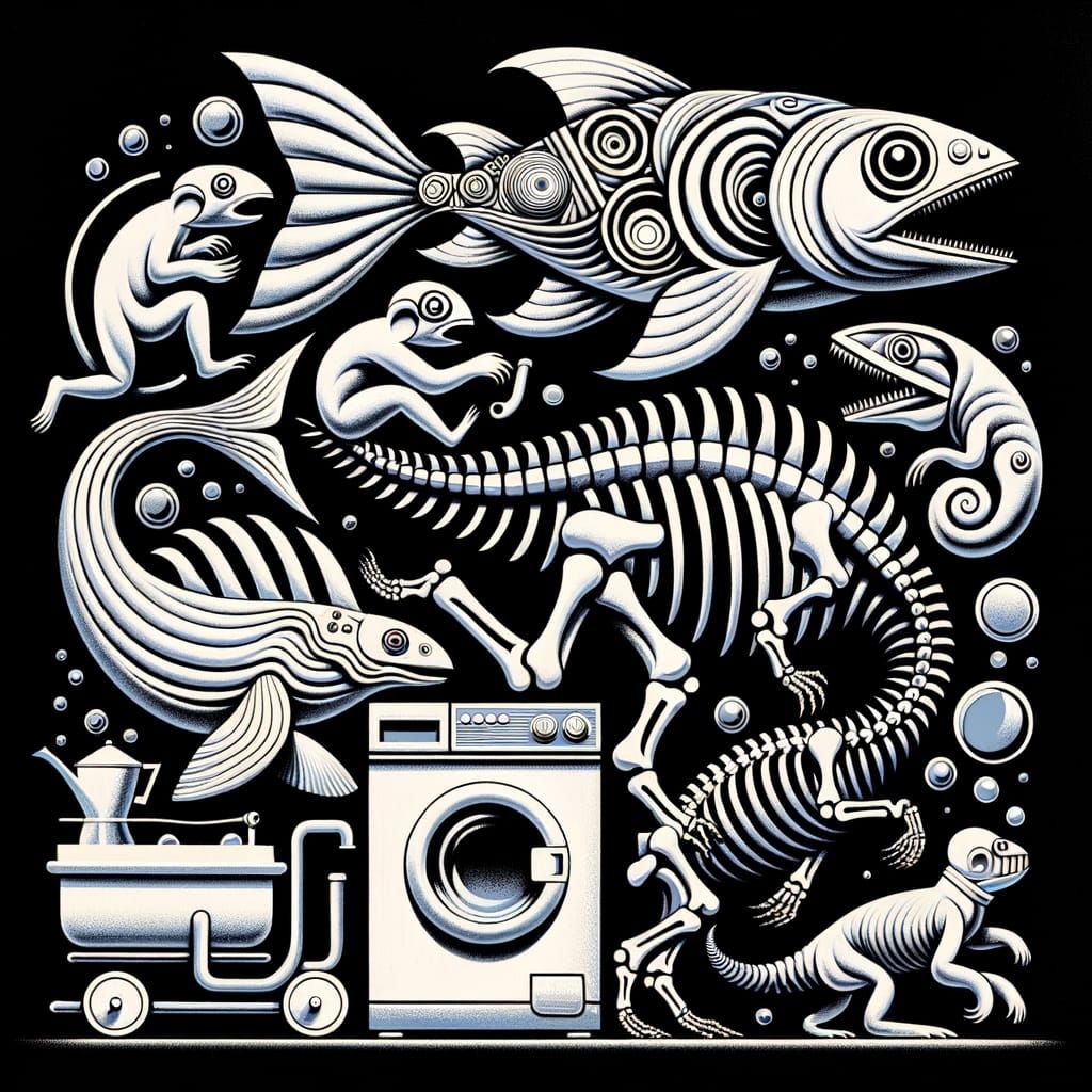 Surreal Evolutionary Cycle in Abstract White on Black