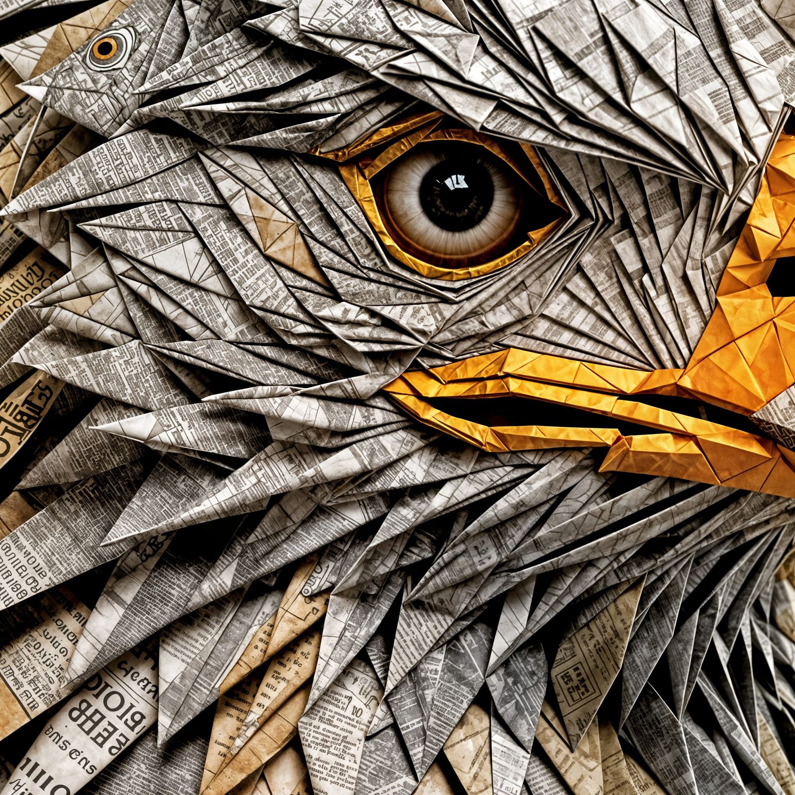 Origami Eagle Head Sculpture Made of Newspaper