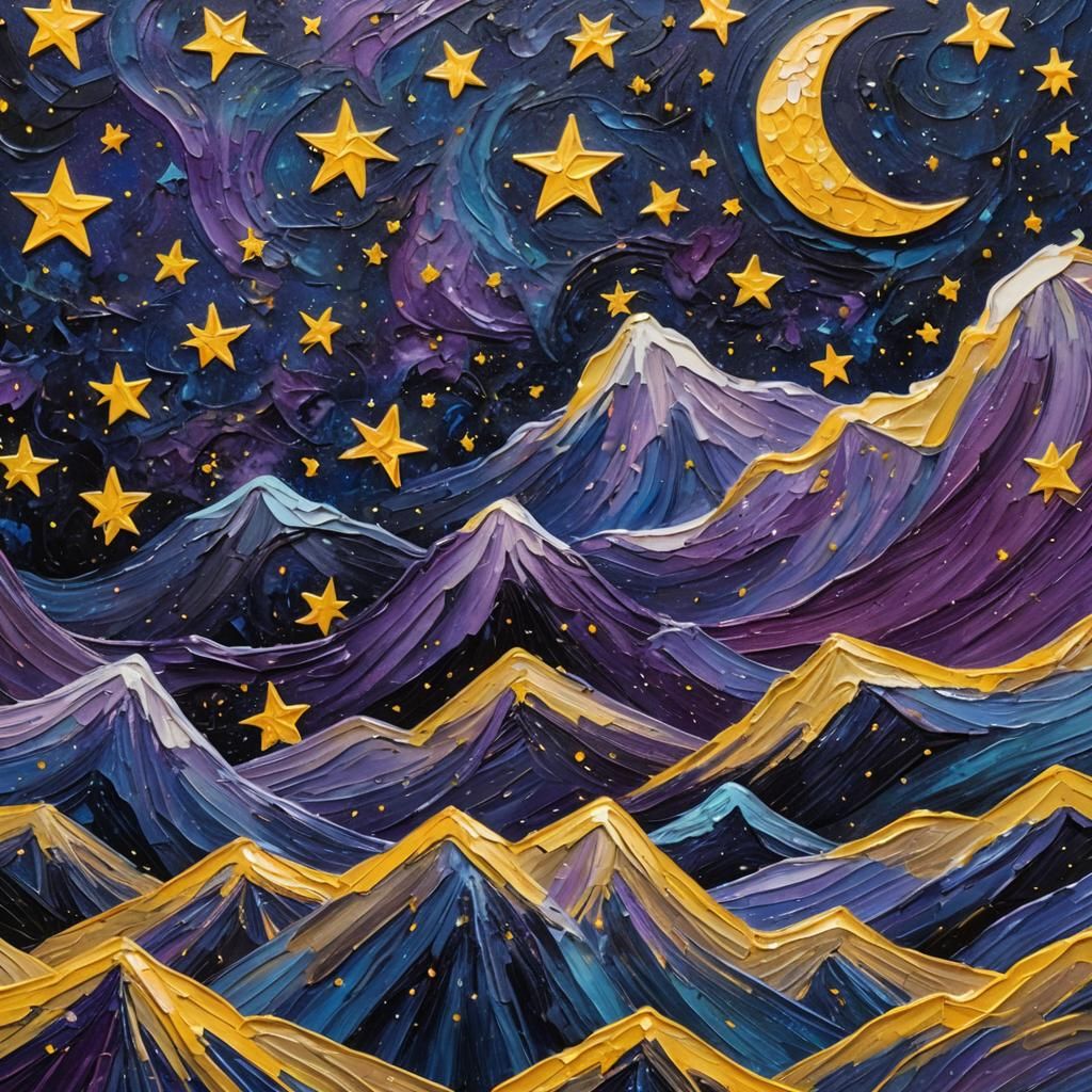 Abstract Moon and Stars in Expressionist Style