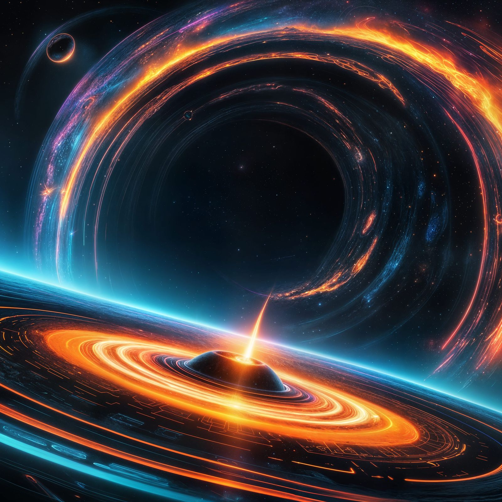 Neon Black Hole Devouring Star in Fantasy Art