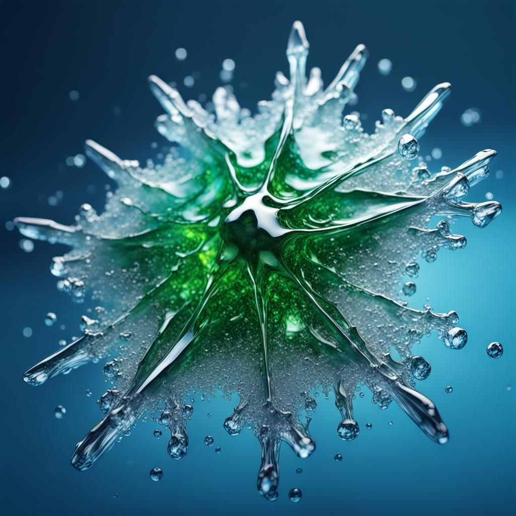 Luminous Green Snowflake on Sapphire Ice: Splash Art