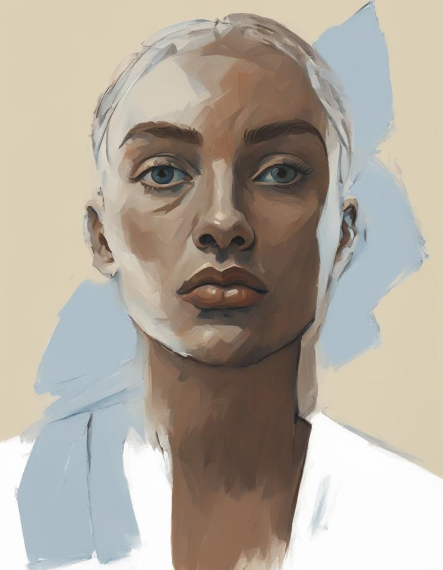 Young Woman Portrait in Picasso's Blue Period Style