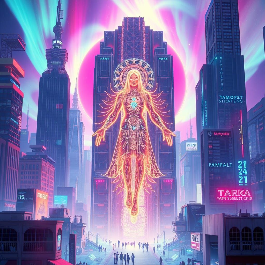 Majestic Hologram Illuminates Futuristic Metropolis