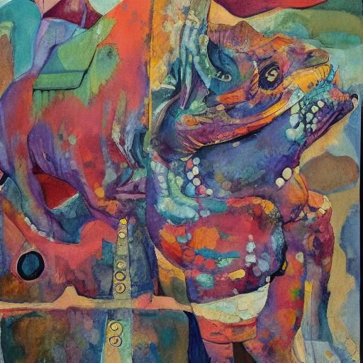 Psychedelic Hippopotamus Protests in Surreal Watercolor Styl...