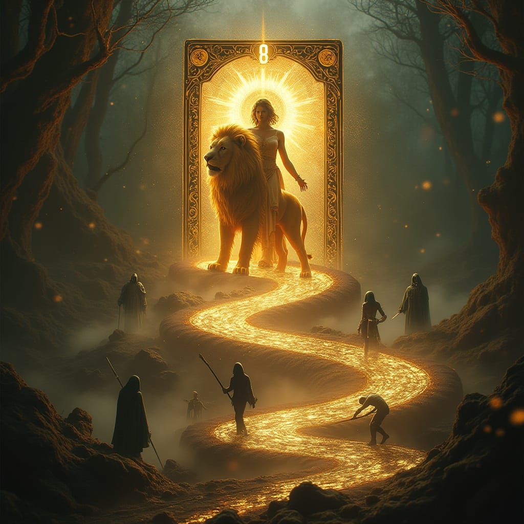 Strength in Fantasy: Glowing Tarot Deck with Regal Figure an...