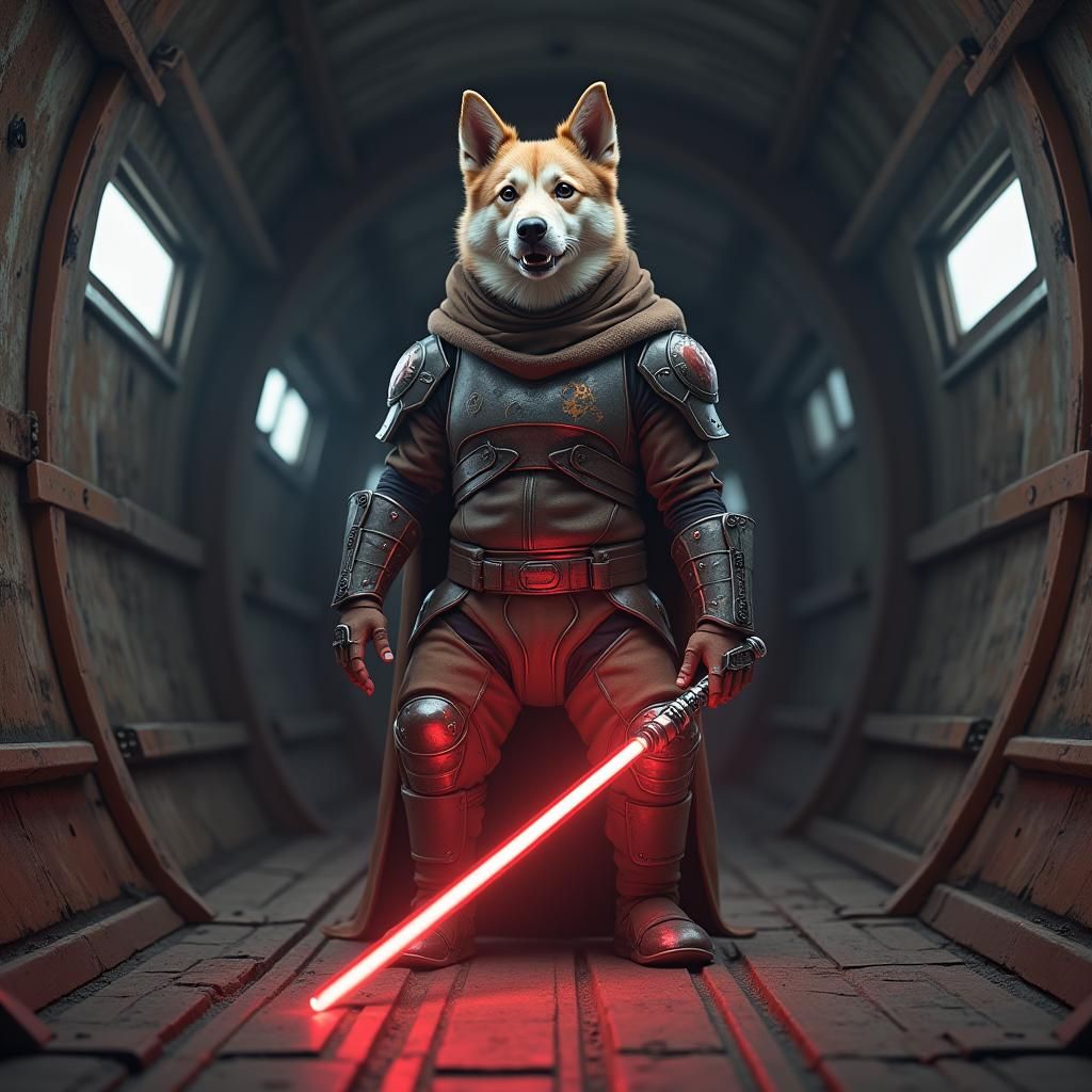 Armored Dog with Lightsaber Aboard Cargo Plane