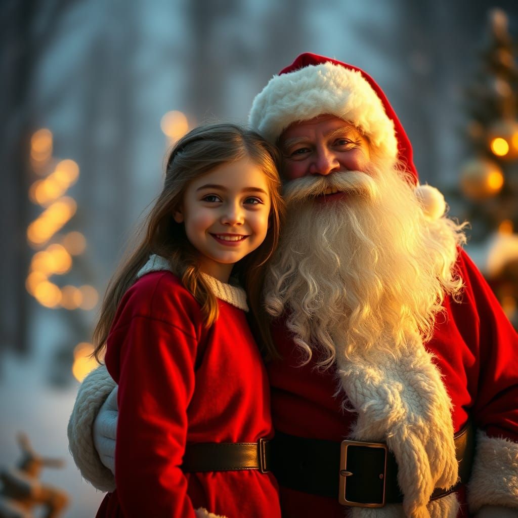Enchanting Christmas Scene with Girl and Santa
