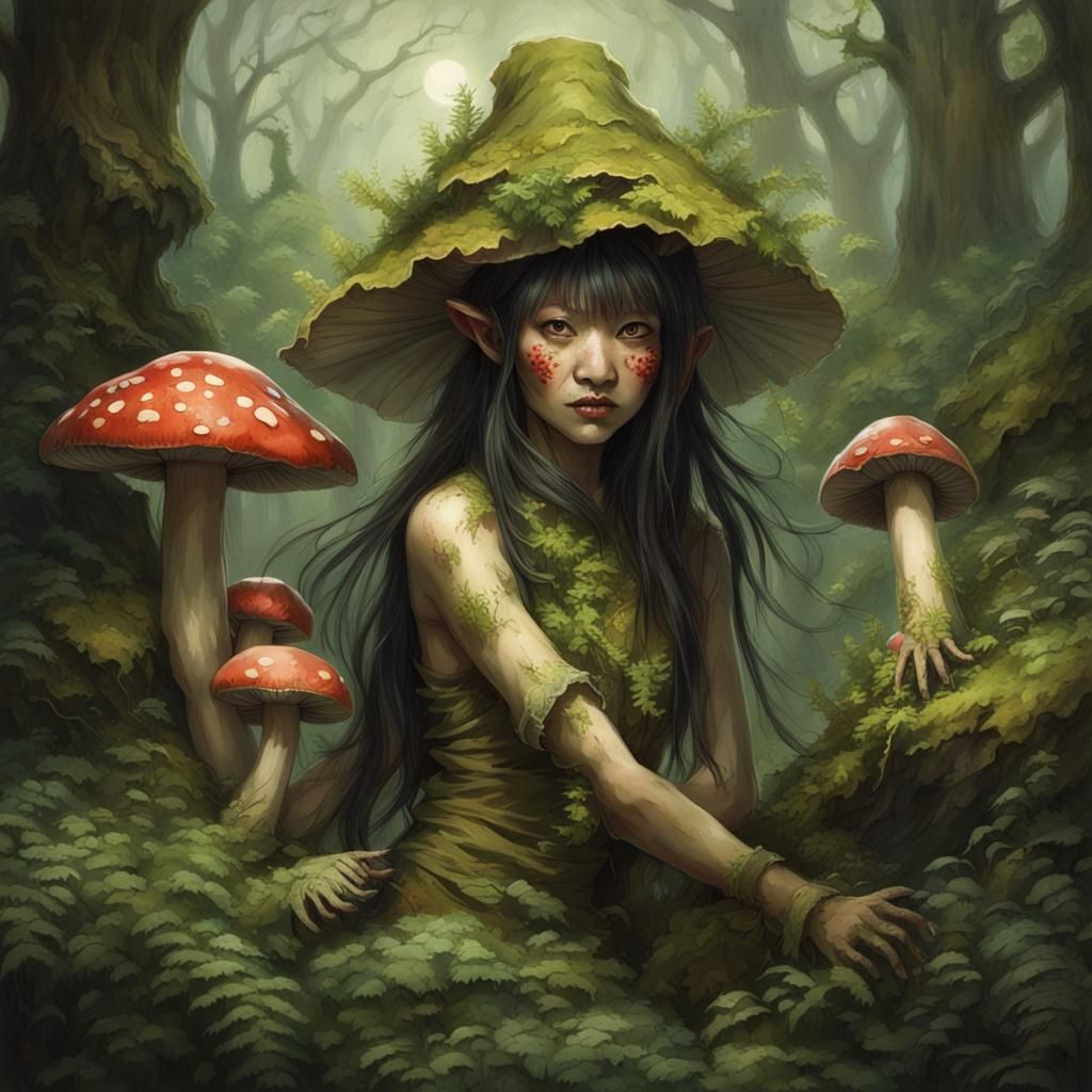 Asian Goblin Goddess of Mushrooms and Ferns