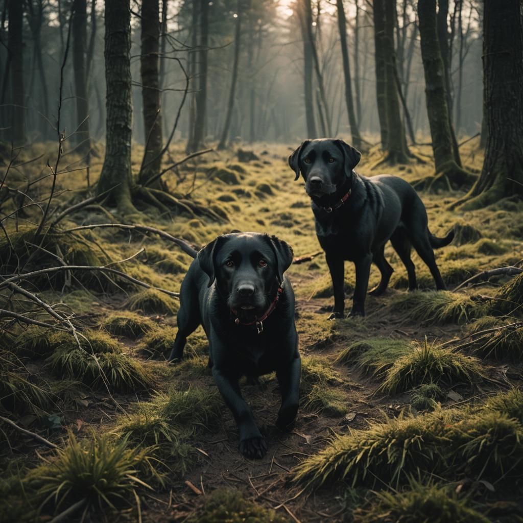 Dramatic Film Still of a Black Labrador