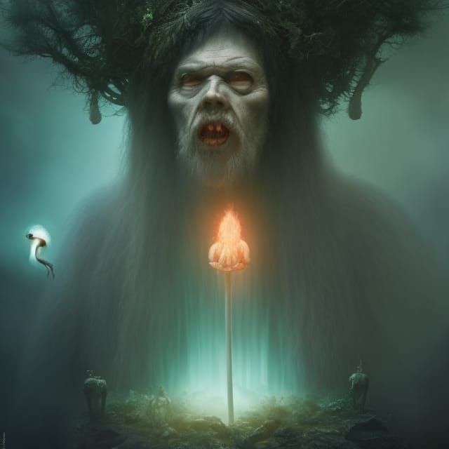 Demon in Forest Ruled by Sprites: Psychedelic Art