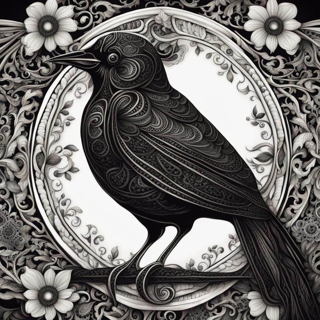 Lace Blackbird: An Intricate Artistic Drawing