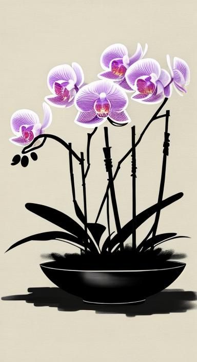 Minimalist Orchid Flowers in Chinese Ink Style