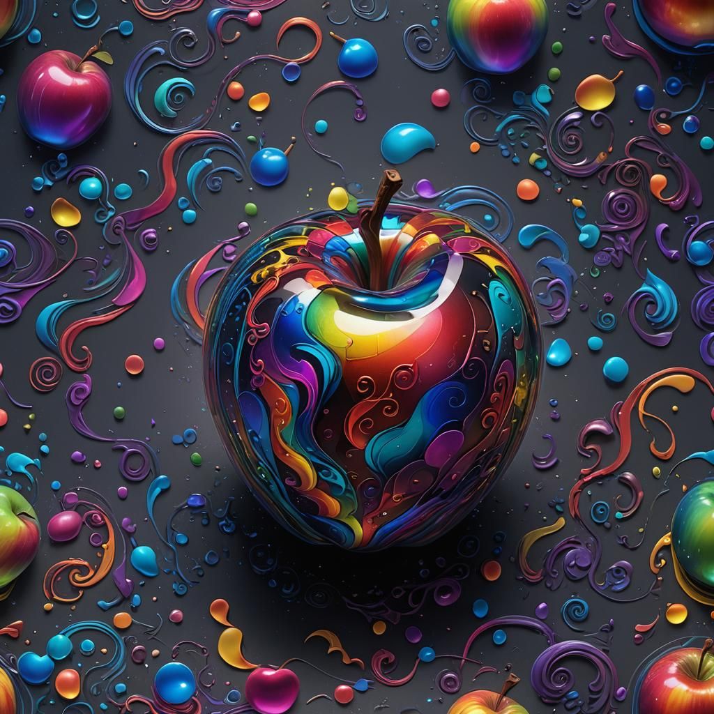 Rainbow Glass Apple on Velvet in Dark Fantasy