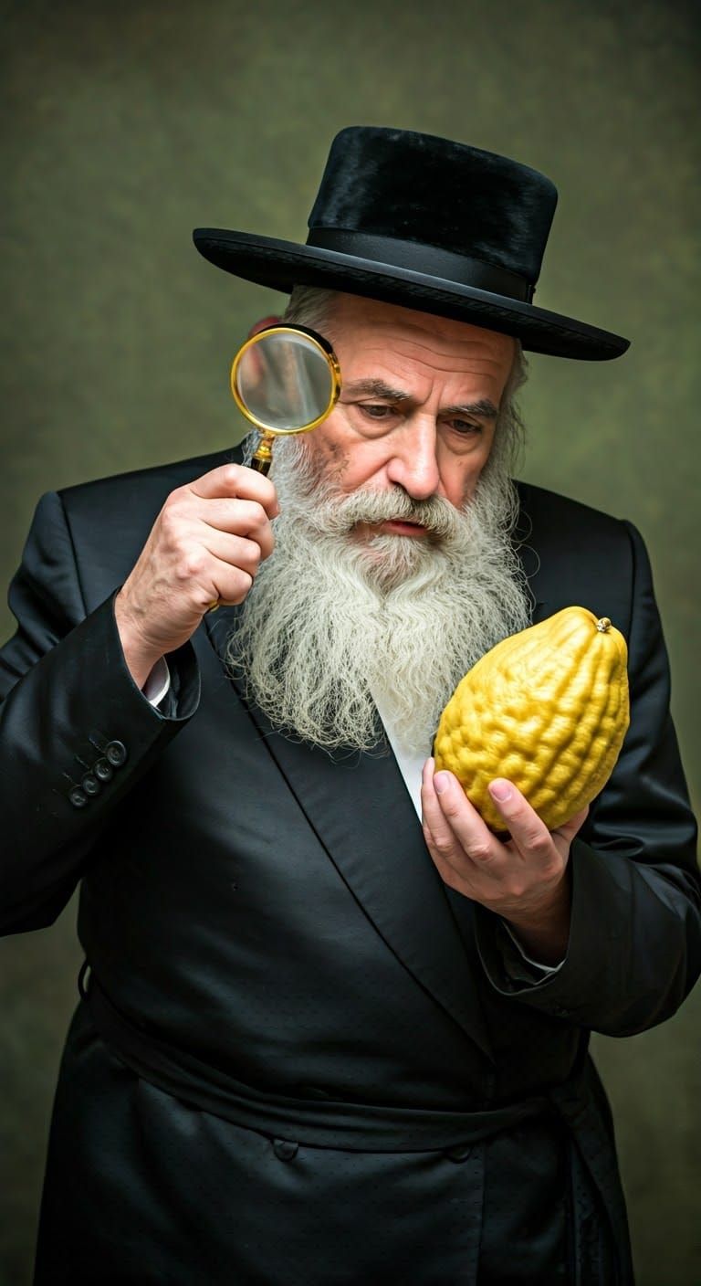 Orthodox Jew Inspecting Etrog in Tonalist Style